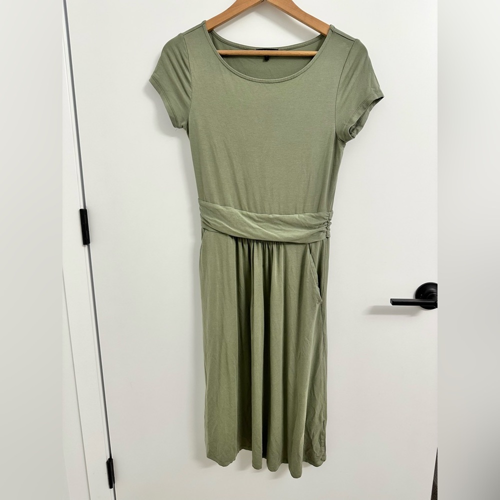 Quince Tencel Jersey Ruched Waist Dress in Sage